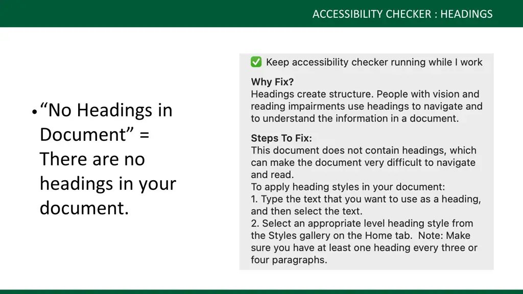 accessibility checker headings