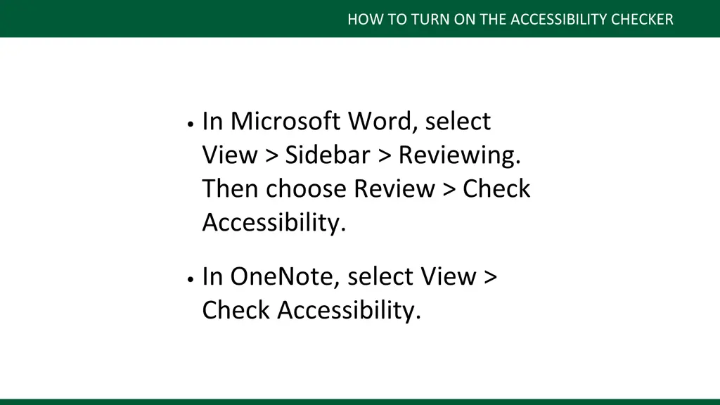 how to turn on the accessibility checker