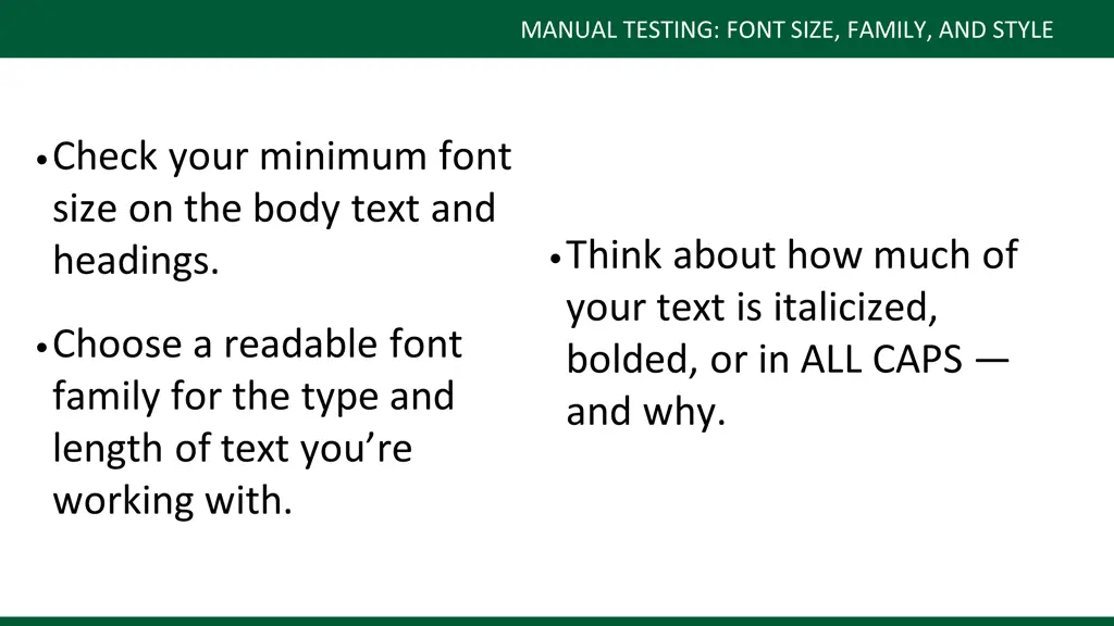 manual testing font size family and style