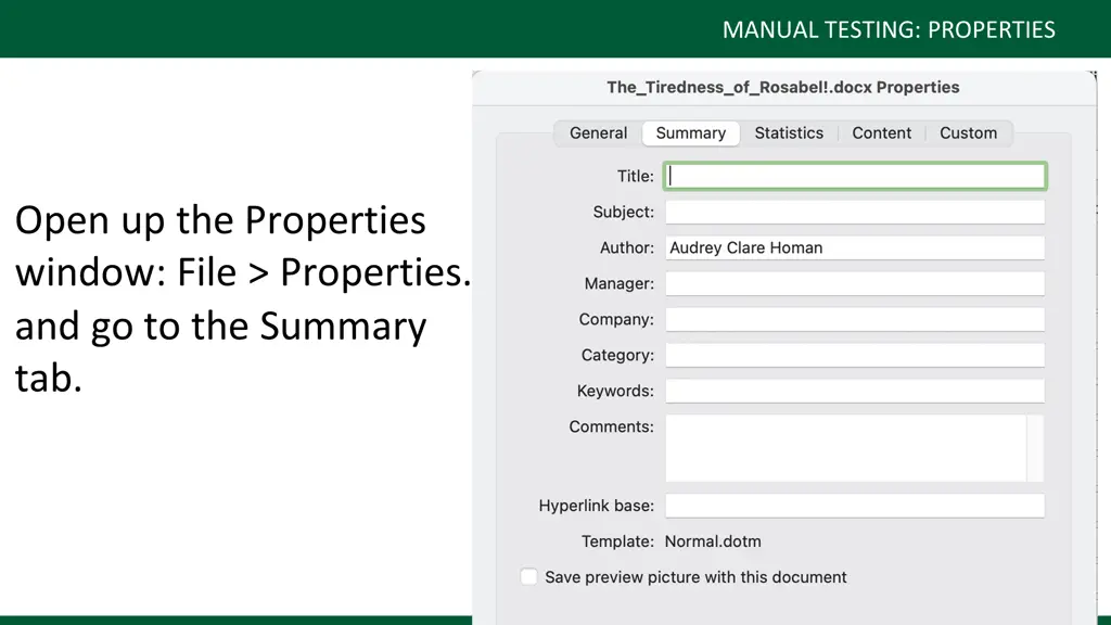 manual testing properties