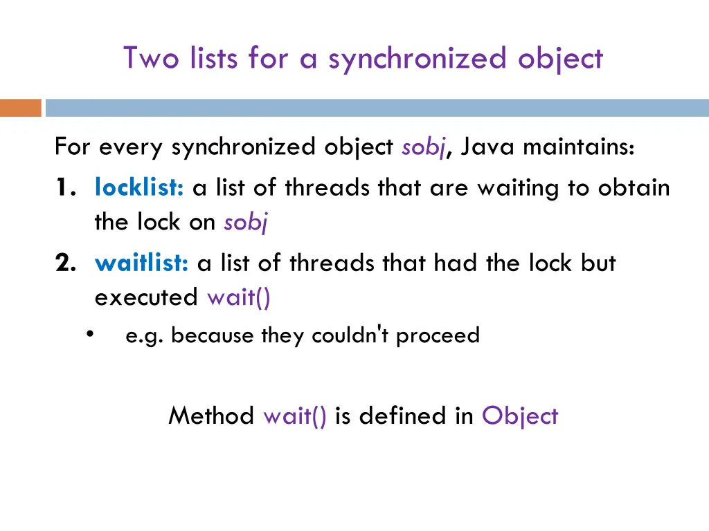 two lists for a synchronized object