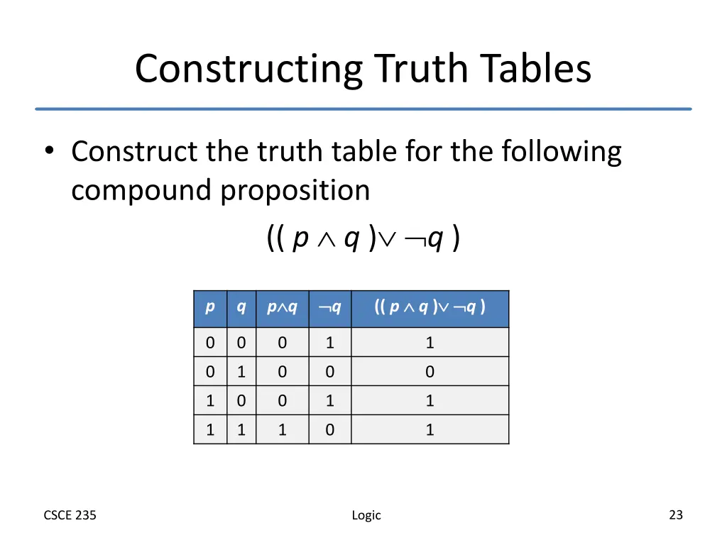 constructing truth tables