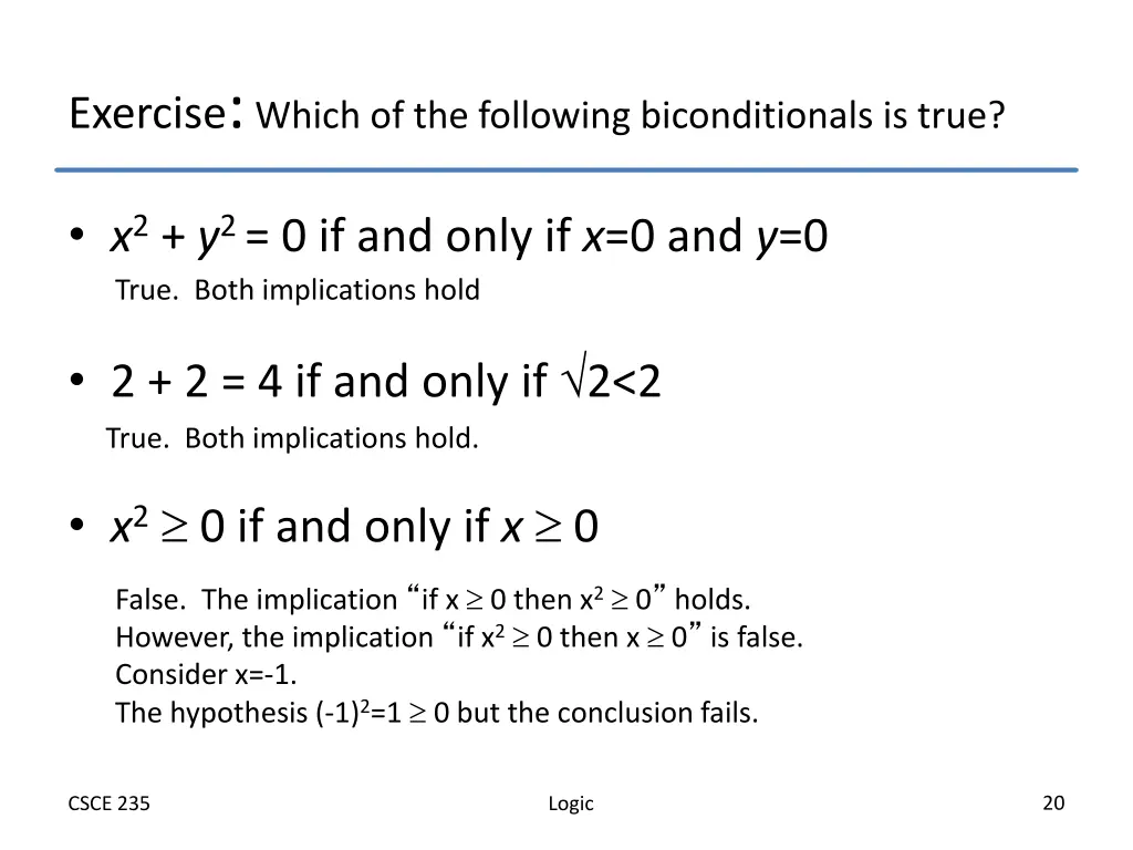 exercise which of the following biconditionals