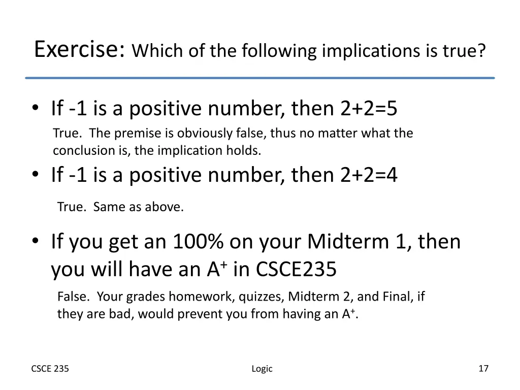 exercise which of the following implications