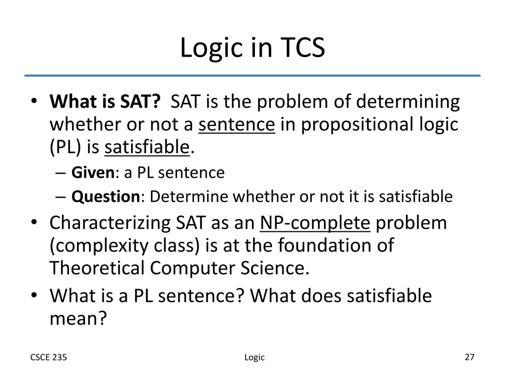 logic in tcs