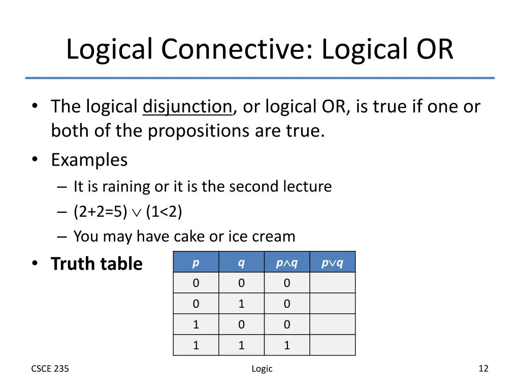 logical connective logical or