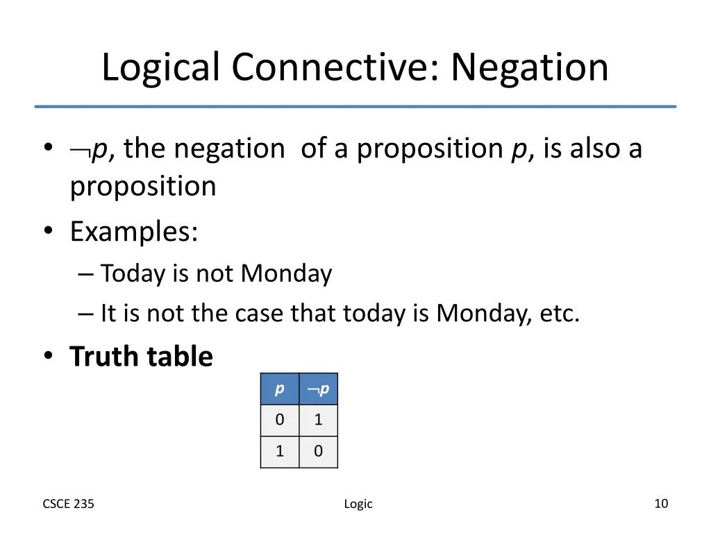 logical connective negation