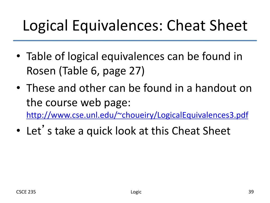 logical equivalences cheat sheet