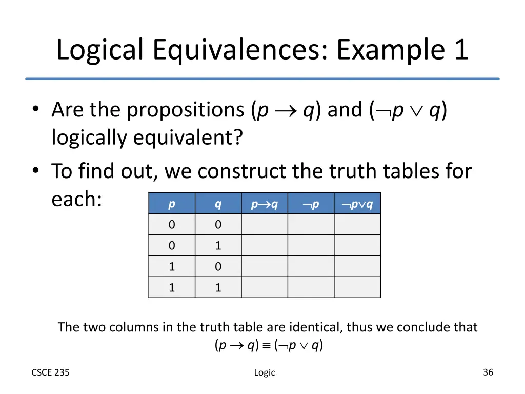 logical equivalences example 1