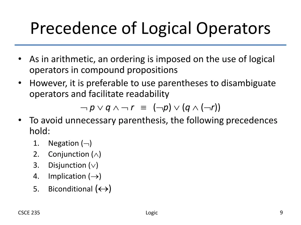 precedence of logical operators