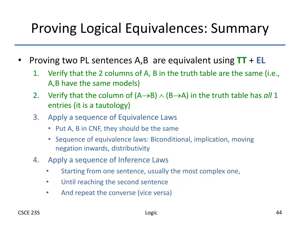 proving logical equivalences summary