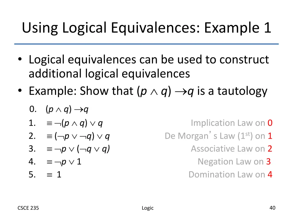 using logical equivalences example 1