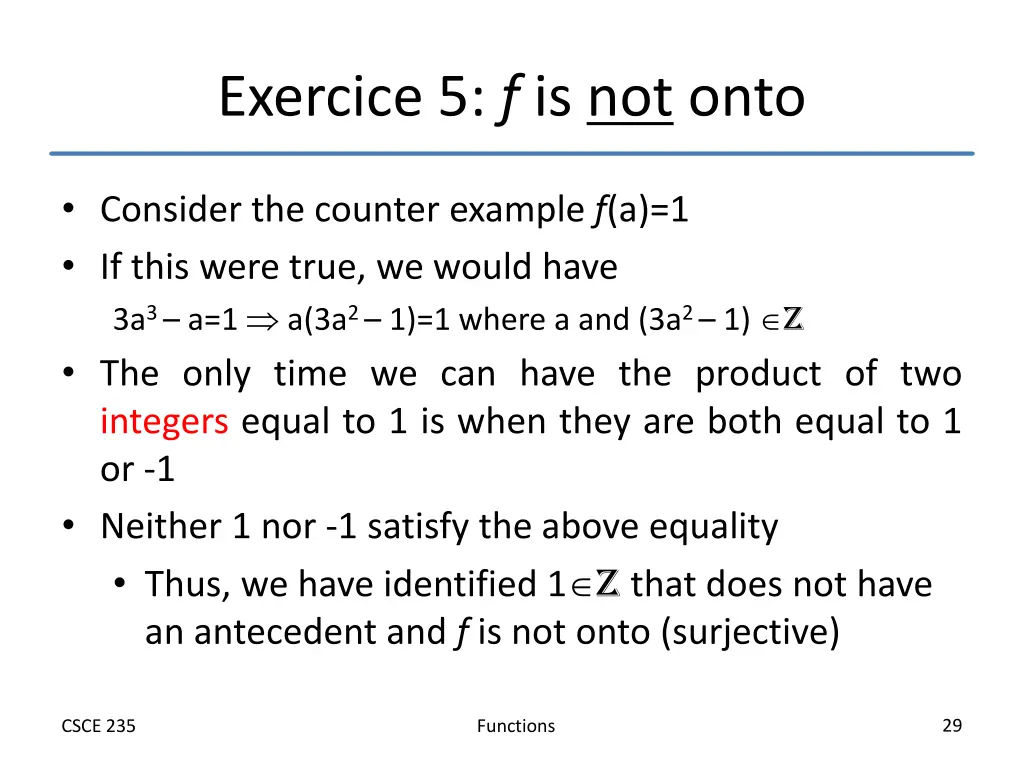 exercice 5 f is not onto