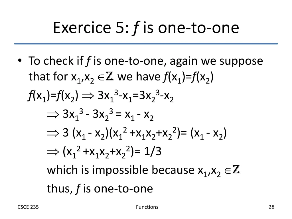 exercice 5 f is one to one