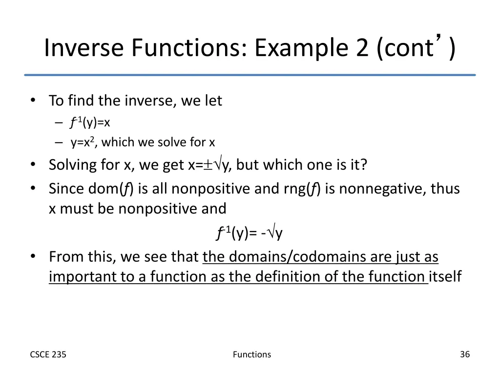 inverse functions example 2 cont