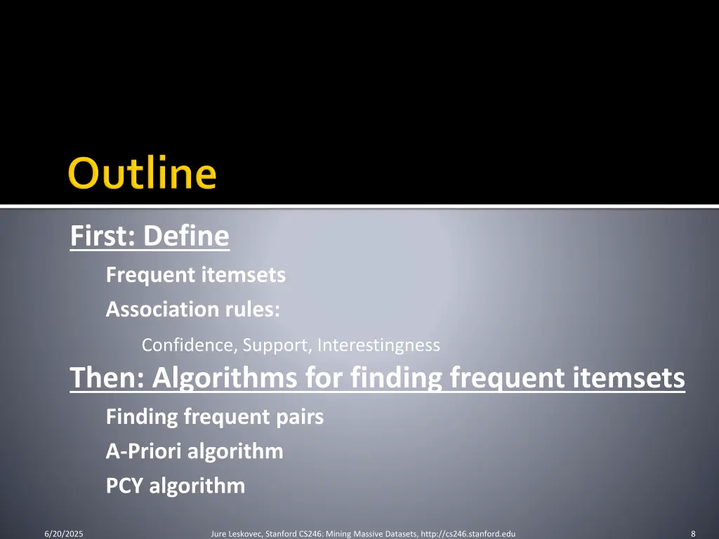 first define frequent itemsets association rules