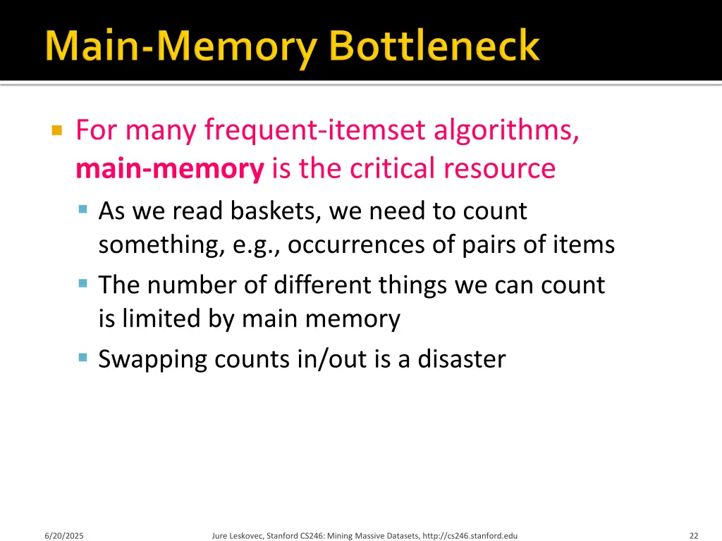 for many frequent itemset algorithms main memory