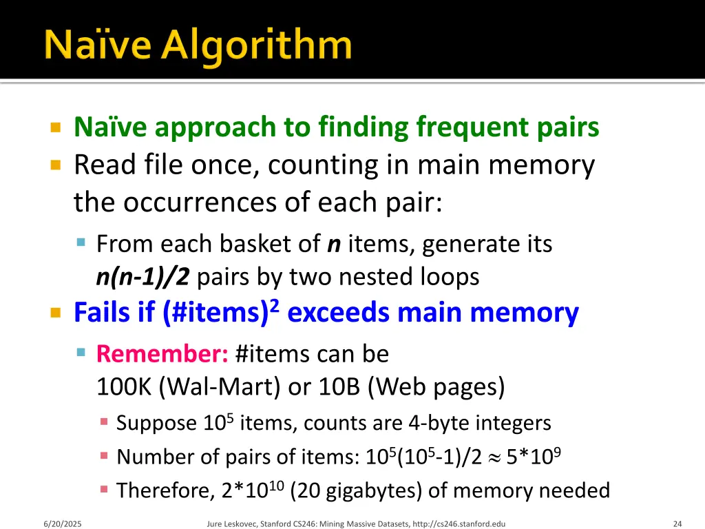 na ve approach to finding frequent pairs read