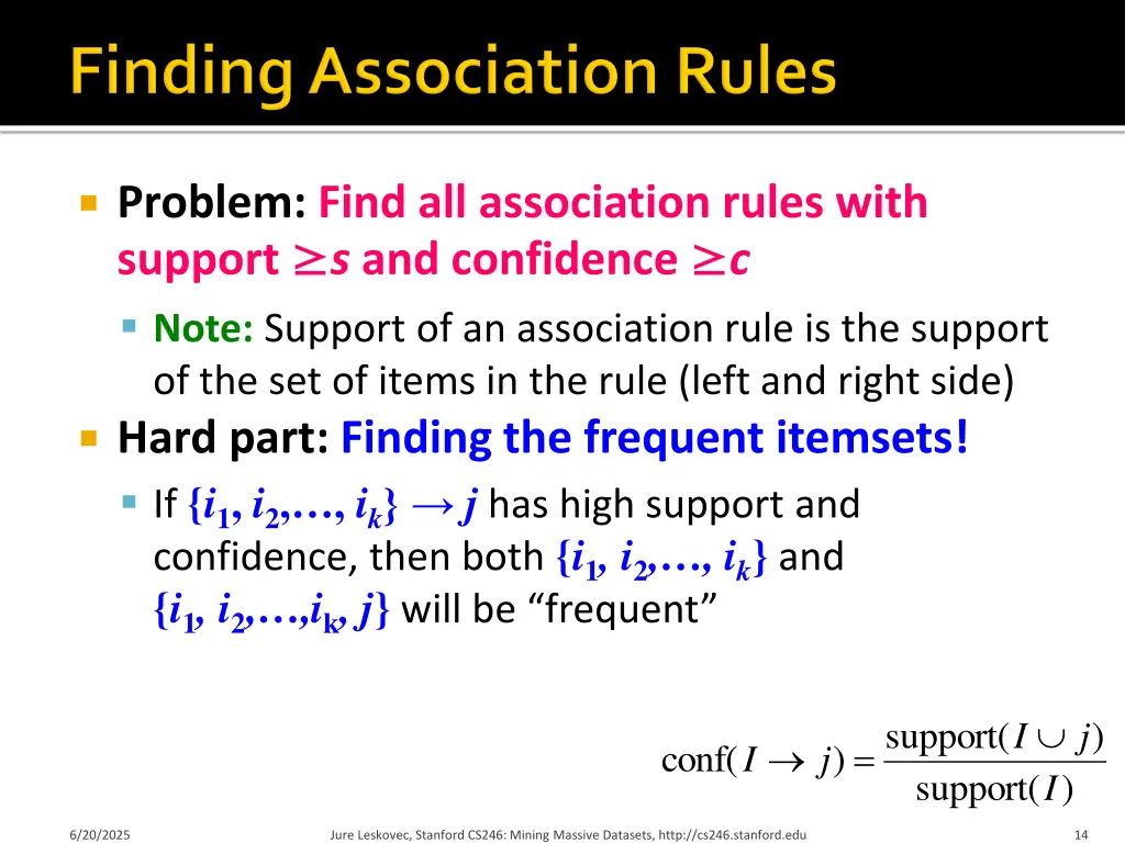 problem find all association rules with support