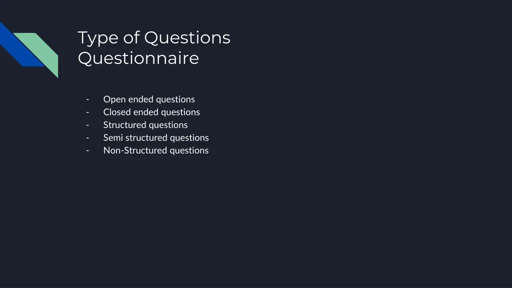 type of questions questionnaire