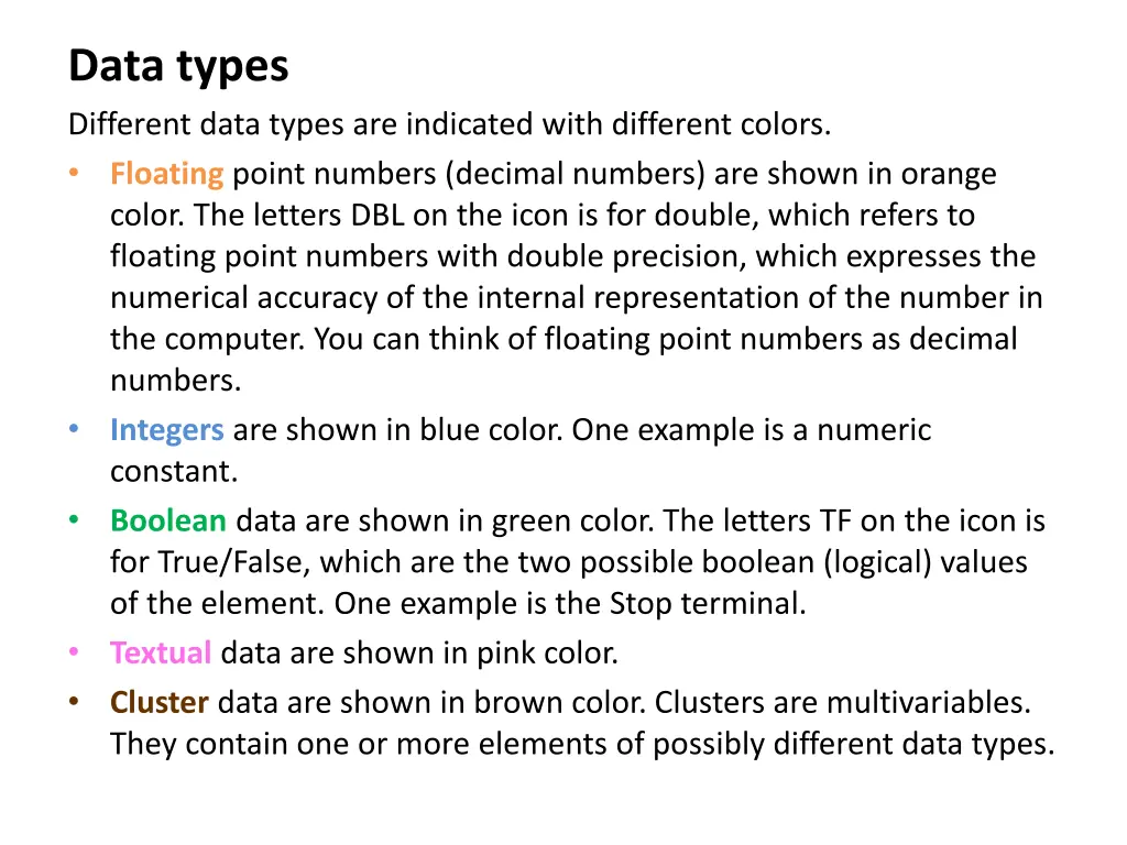 data types different data types are indicated