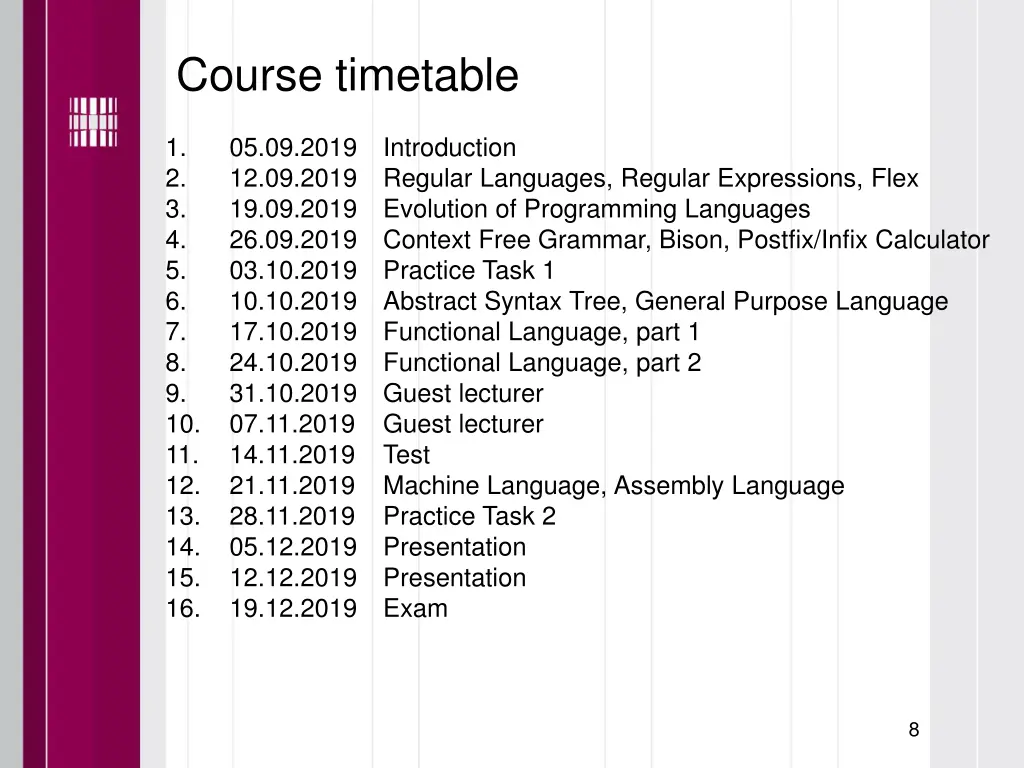 course timetable