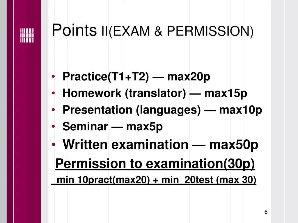 points ii exam permission