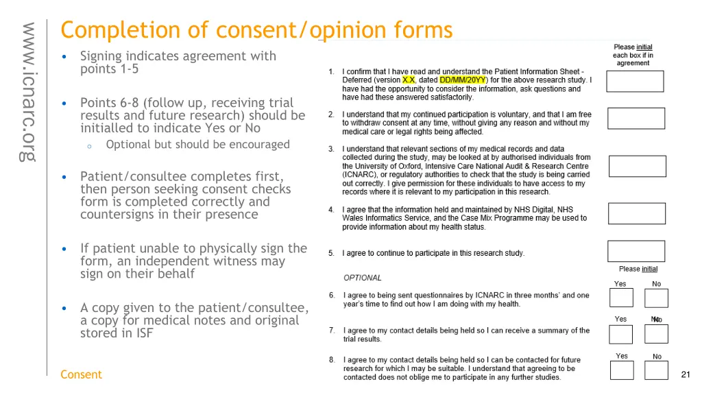 completion of consent opinion forms signing