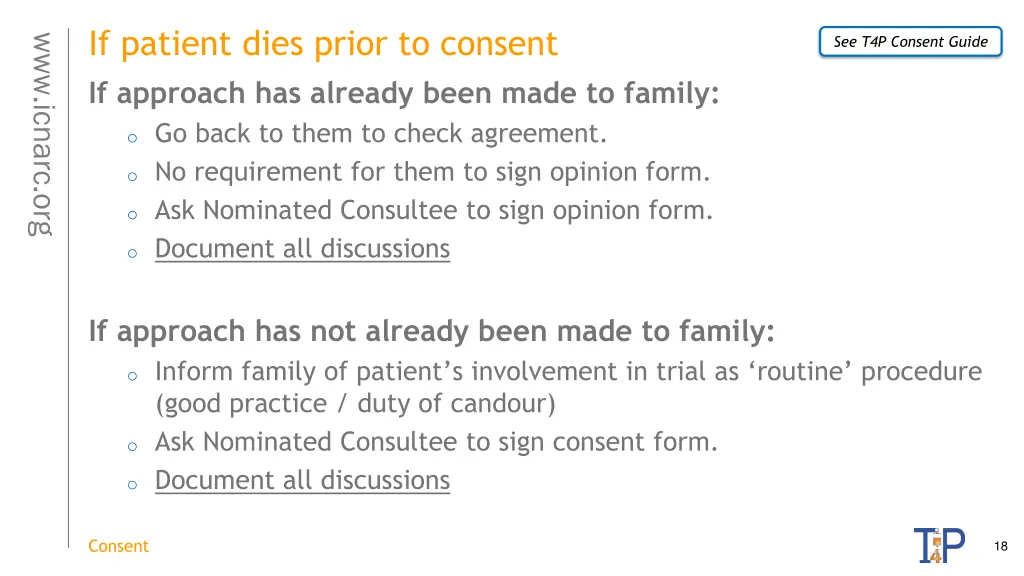 if patient dies prior to consent if approach