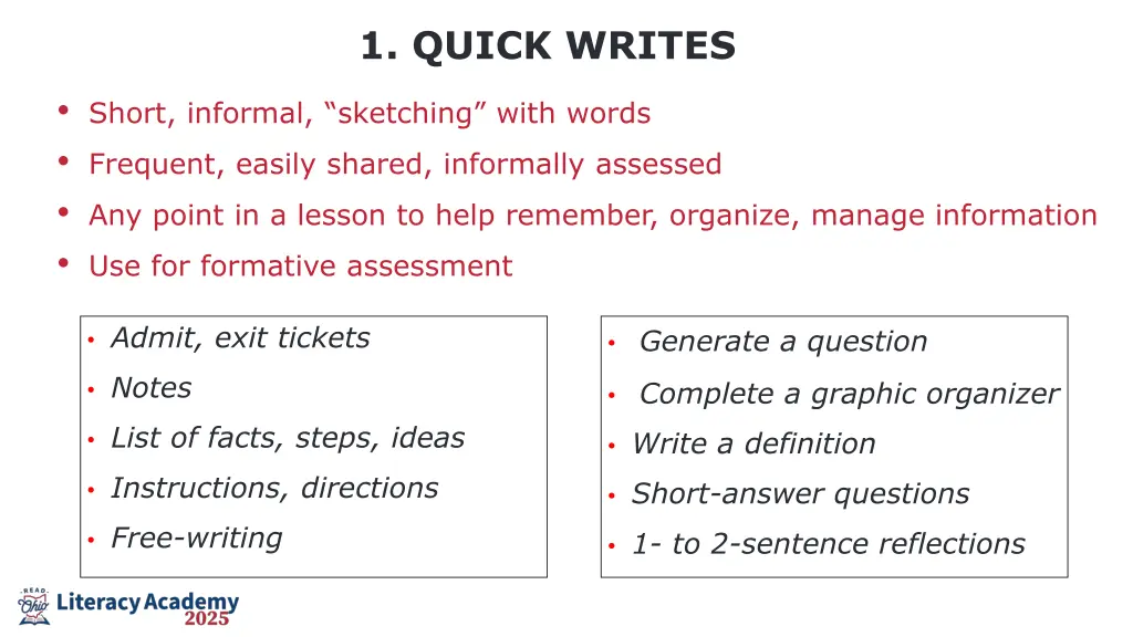 1 quick writes