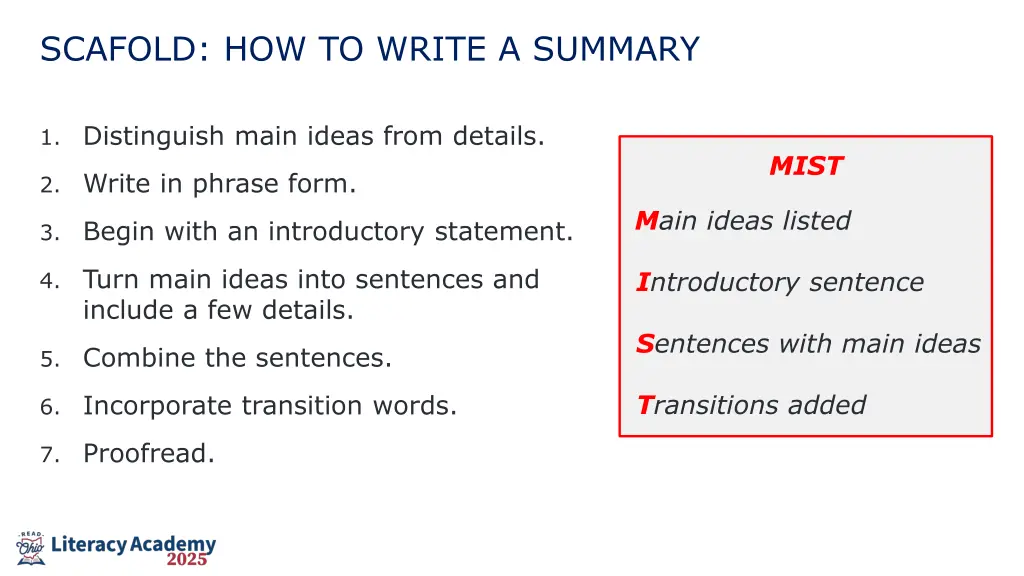 scafold how to write a summary
