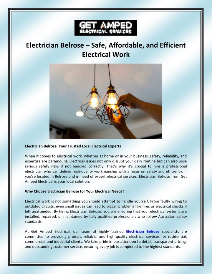 electrician belrose safe affordable and efficient