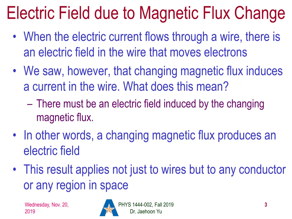 electric field due to magnetic flux change when