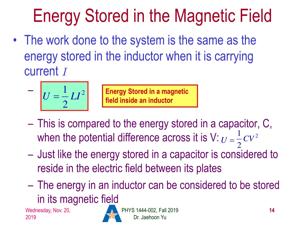 energy stored in the magnetic field the work done
