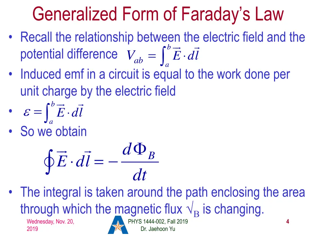 generalized form of faraday s law recall