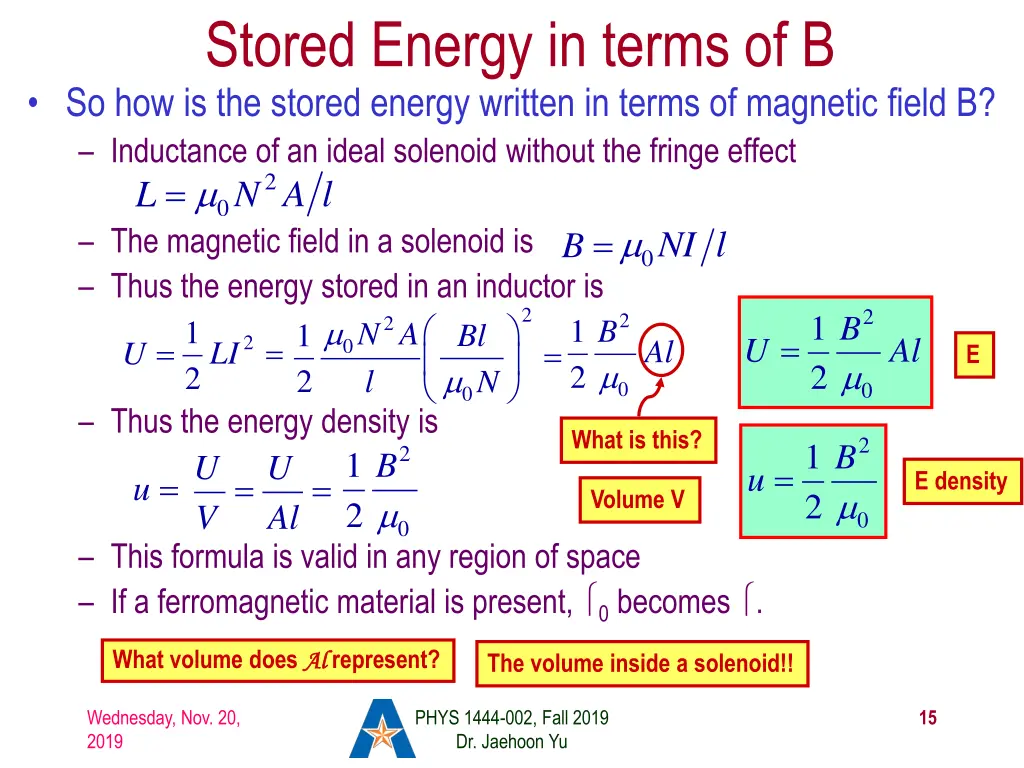 stored energy in terms of b so how is the stored