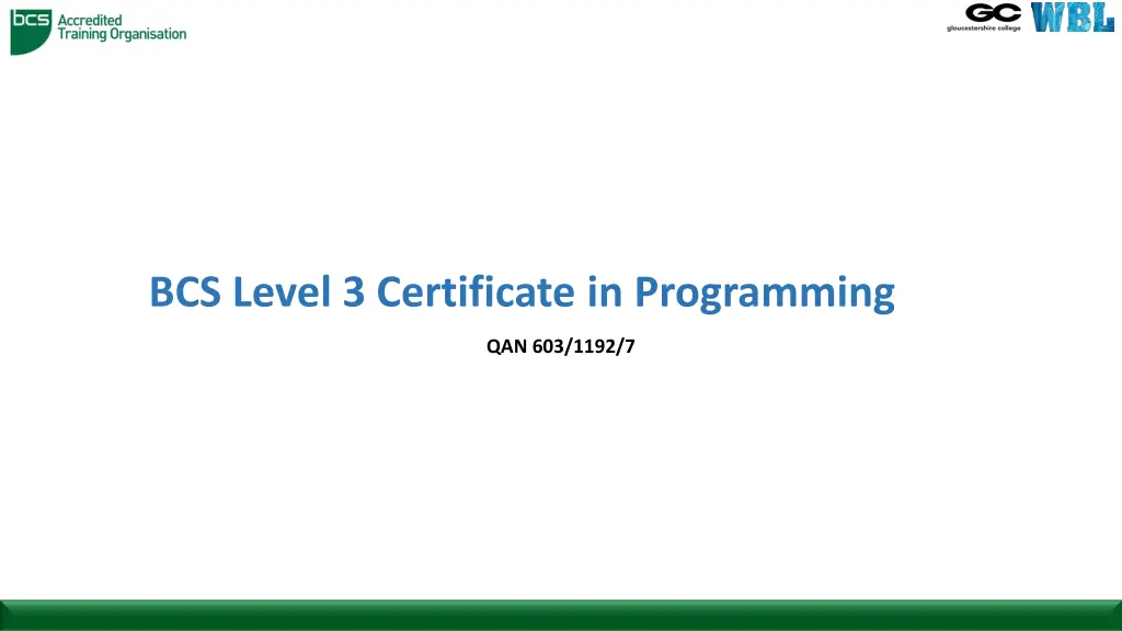 bcs level 3 certificate in programming