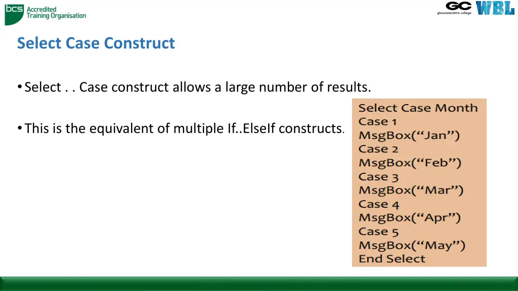 select case construct