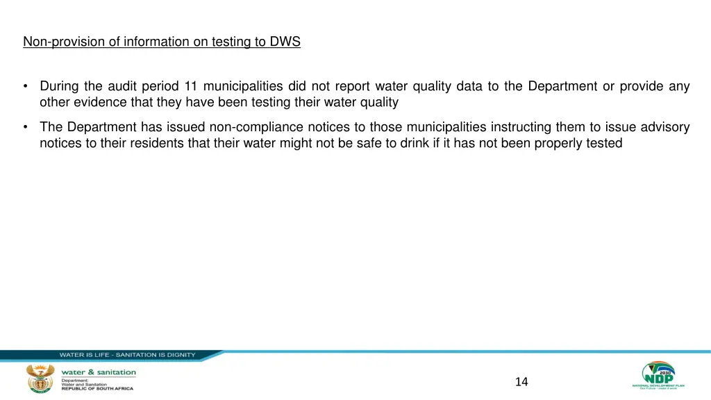 non provision of information on testing to dws