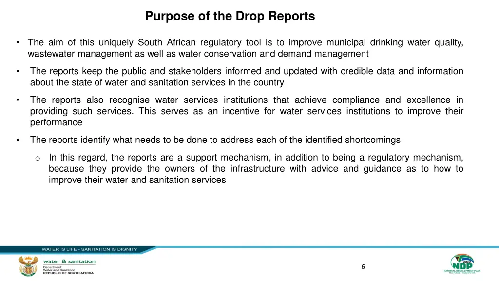 purpose of the drop reports