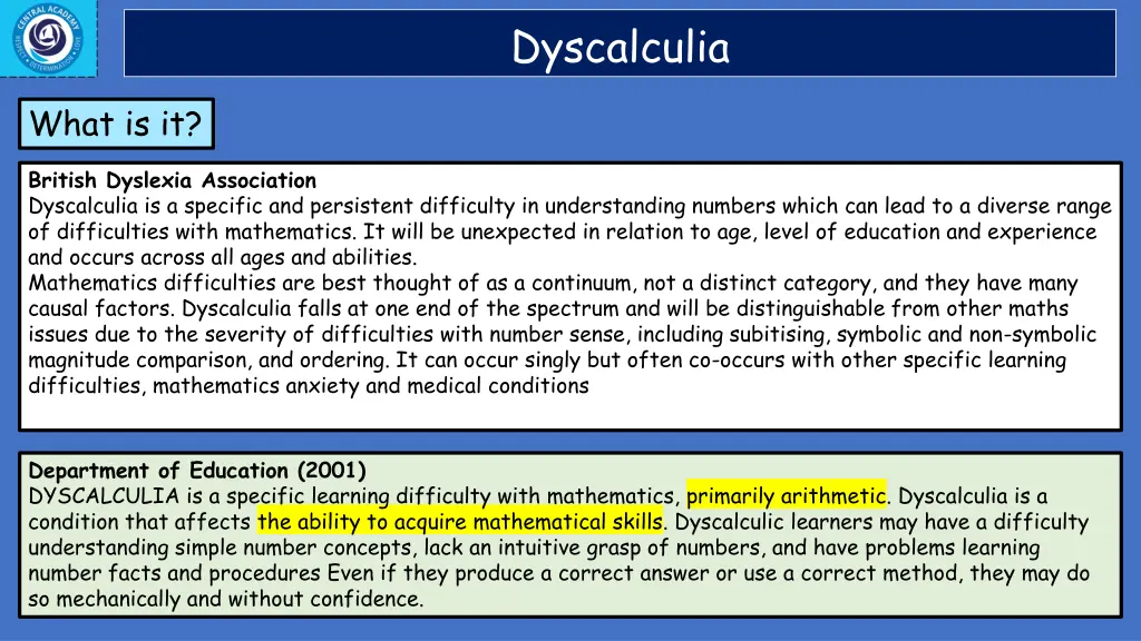 dyscalculia