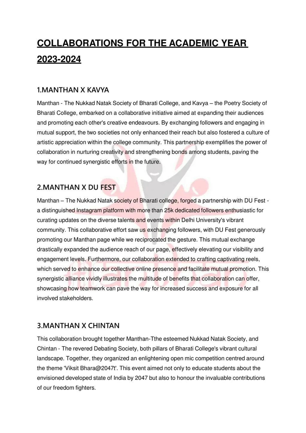 collaborations for the academic year
