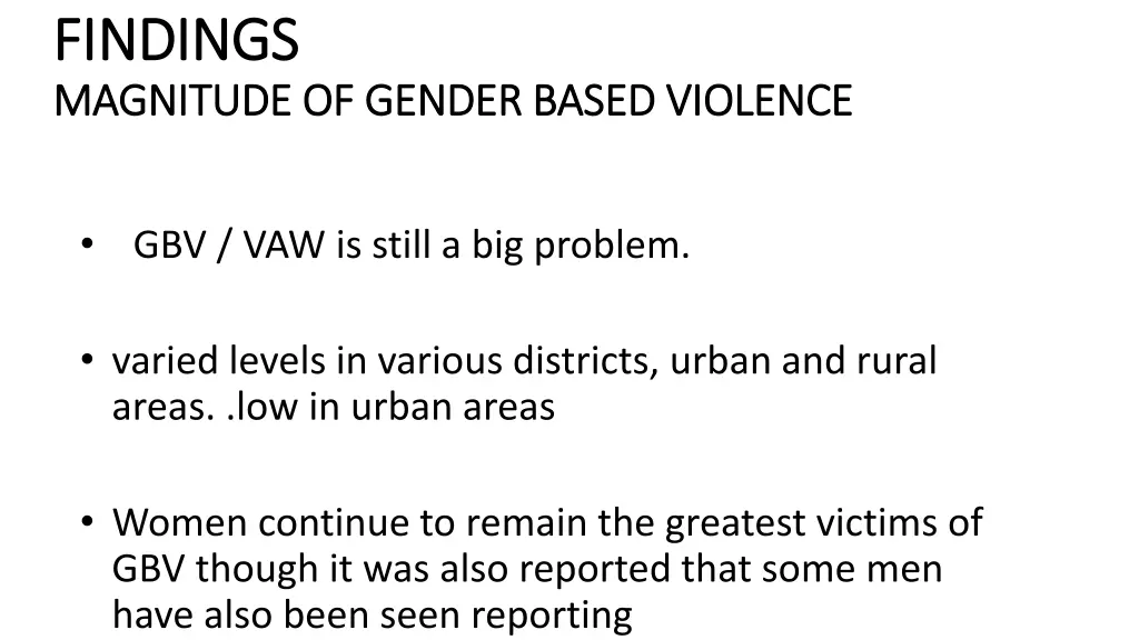findings findings magnitude of gender based