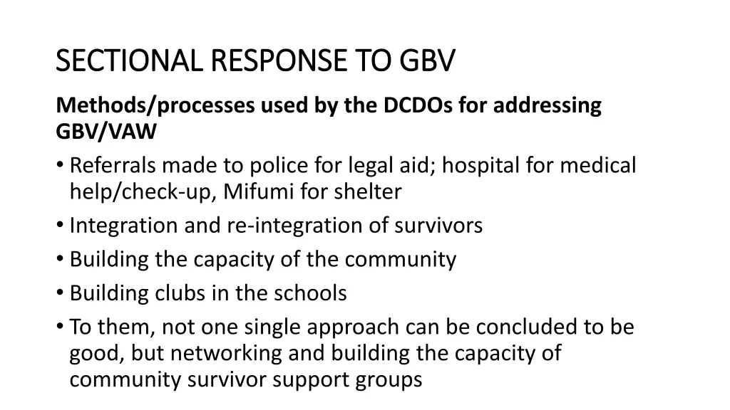 sectional response to gbv sectional response