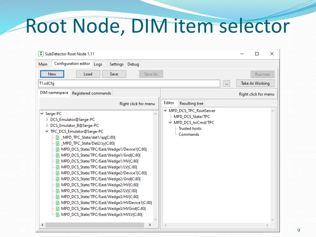root node dim item selector