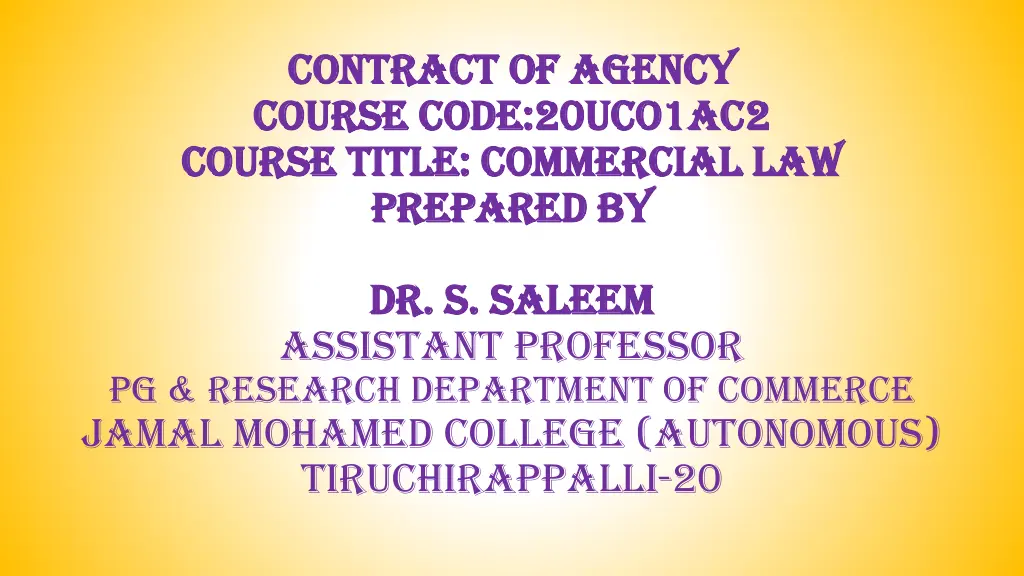 contract of agency contract of agency course code