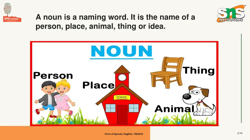 a noun is a naming word it is the name