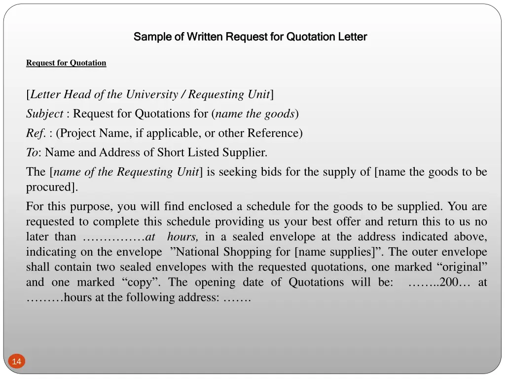 sample of written request for quotation letter
