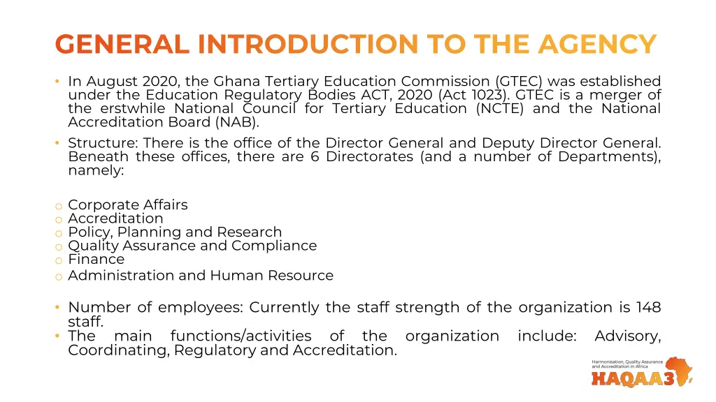 general introduction to the agency