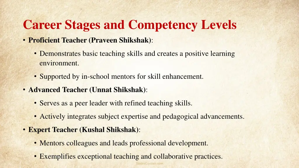 career stages and competency levels proficient